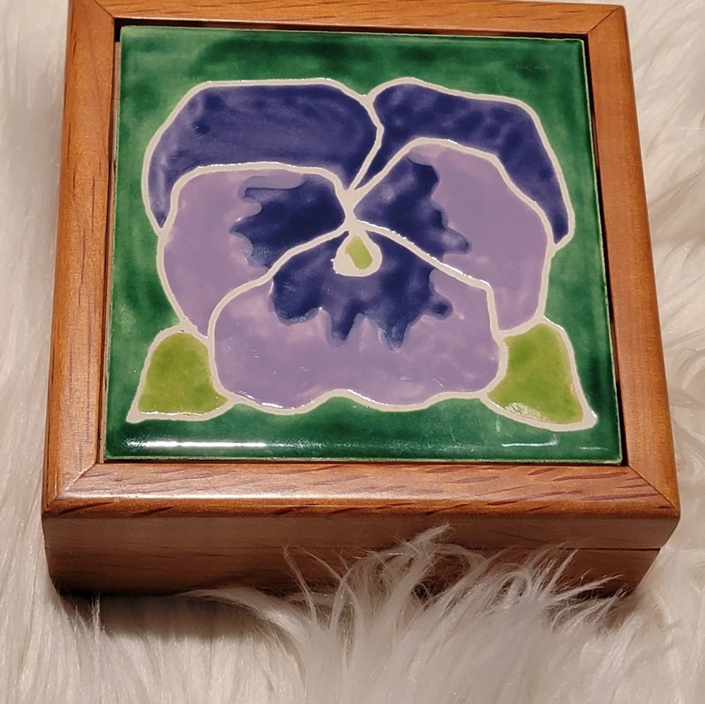 Handpainted Ceramic Wood Jewelry / Trinket Box